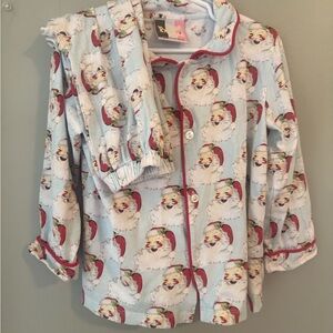 Festive Santa Kids Pajama Set - Light Blue and Red size 4